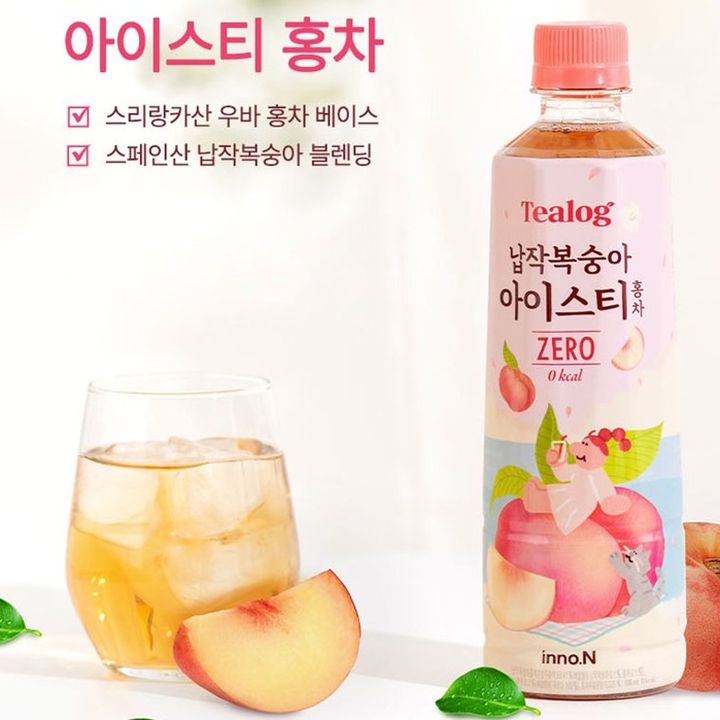 Tealog 티로그 납작복숭아 아이스티 홍차 제로 500ml x 24개입
