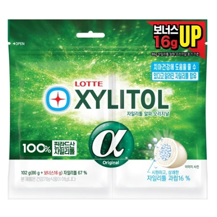 6000 롯데 ∝알파 자일리톨 껌 알파 리필 파우치 102g