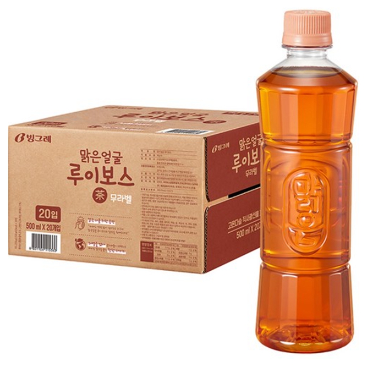 [박스]빙그레 맑은얼굴 루이보스 500ML X 20병(무라벨)