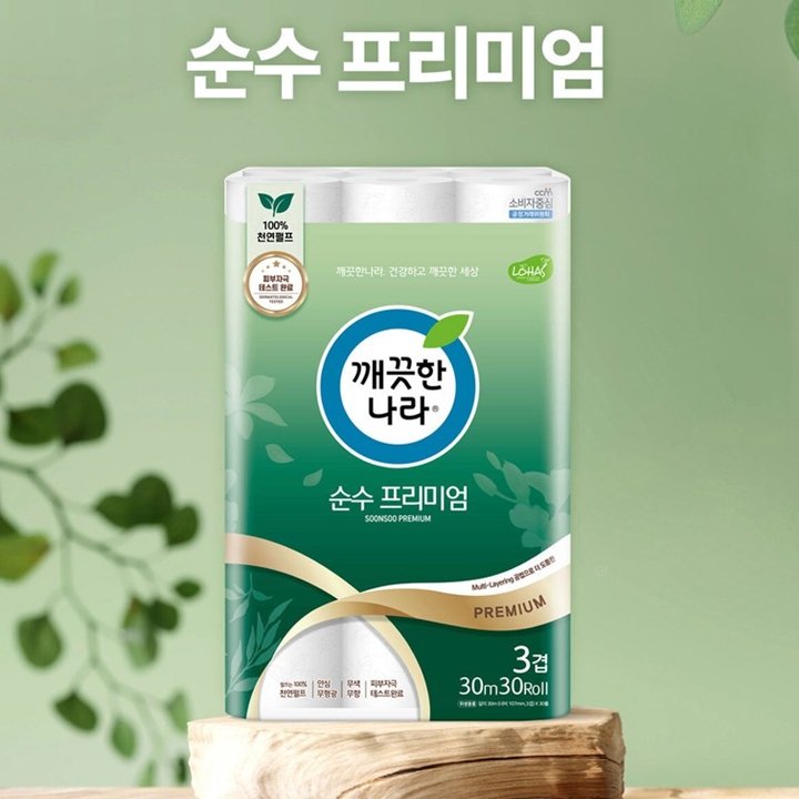 깨끗한나라 순수 프리미엄 3겹 화장지 30m x 30롤