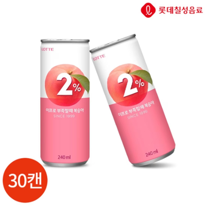 [박스] 롯데칠성 2% 부족할때 복숭아 240ml x 30캔 