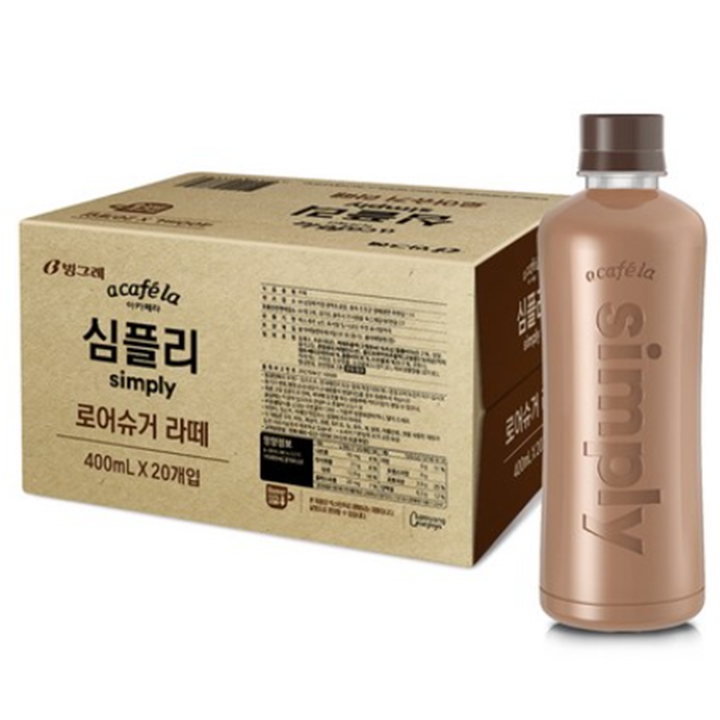[박스] 무라벨 빙그레 아카페라 심플리 로어슈거 라떼 400ml x 20개