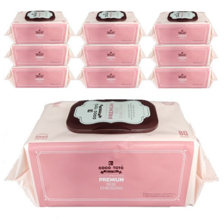 [박스] 코코토토 프리미엄 물티슈 80매 x 10개입