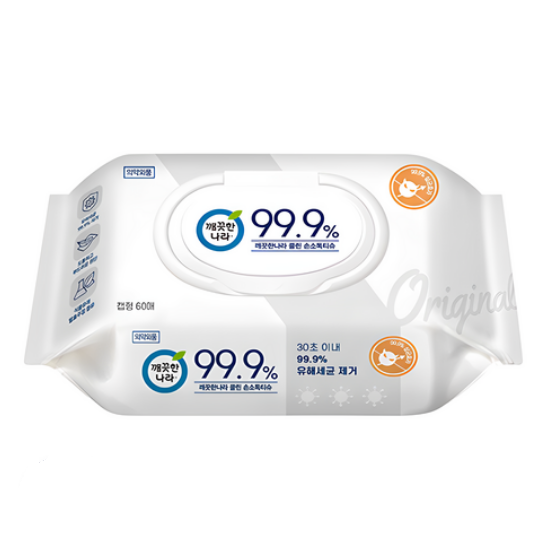 (대용량) 깨끗한나라 클린 손소독 물티슈 60매 x 2팩