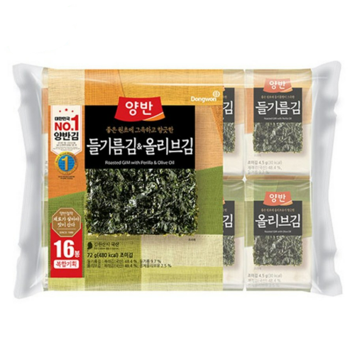 양반 들기름올리브김 16봉(9매 도시락김)