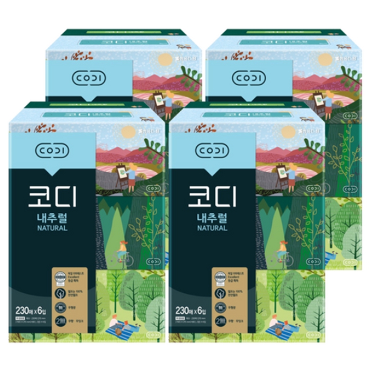 [박스] 코디 내추럴 미용티슈 230매 x 6개입 x 4팩