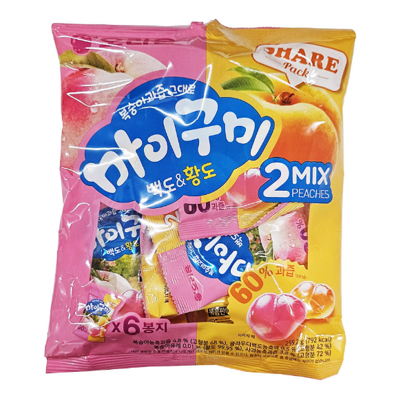 오리온 복숭아과즙 그대로 마이구미 백도&황도 젤리 259.2g