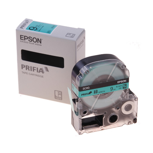 테이프카트리지 SC9G 9mm / 바탕:녹색. 글자:흑색