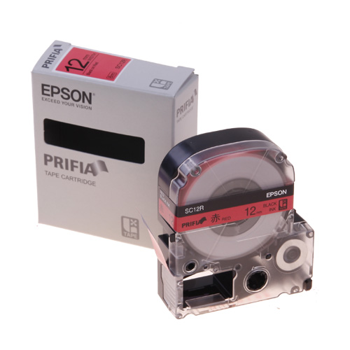 테이프카트리지 SC12R 12mm / 바탕:적색. 글자:흑색