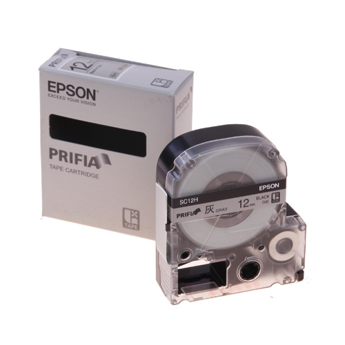 테이프카트리지 SC12H 12mm / 바탕:회색. 글자:흑색