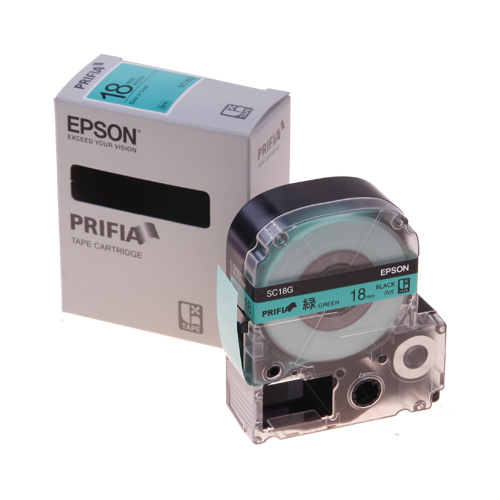 테이프카트리지 SC18G 18mm / 바탕:녹색. 글자:흑색