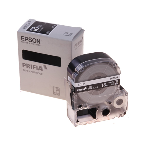 테이프카트리지 SD18K 18mm / 바탕:흑색. 글자:백색