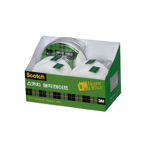 스카치매직테이프  MT-5 오피스 팩 18mm * 25m(리필용4롤) + 디스펜서 형 NO,125(18x25 1개)