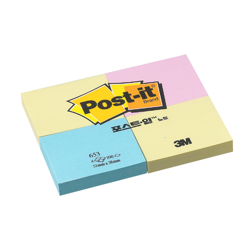 Post-it 653-Rainbow(51x38)(노랑2,파랑1,분홍1)