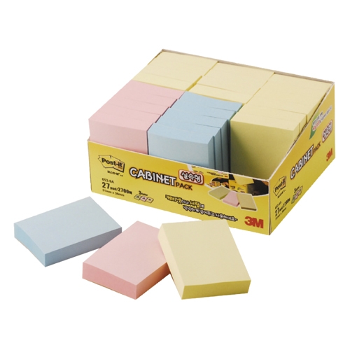 포스트잇캐비넷 팩( 653-9A 51*38 27팩) 노랑/바다/핑크