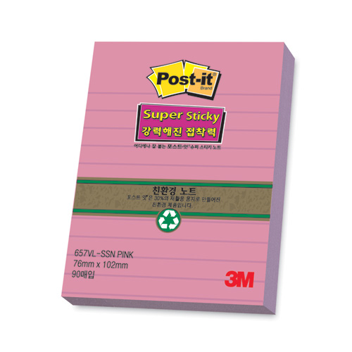 포스트잇657VL-SSN 친환경노트(핑크) 76*102mm